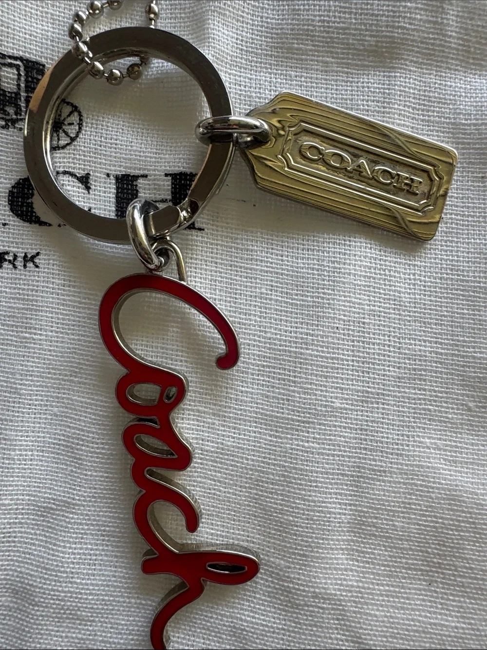 Coach Script Charm Keychain in Red with Silver Hardware